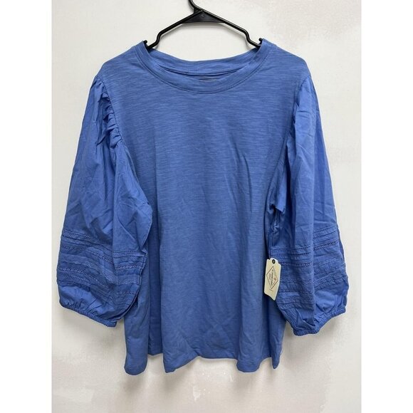 John's Bay Women Cotton Balloon Sleeves blue top Size 1X - Picture 1 of 11